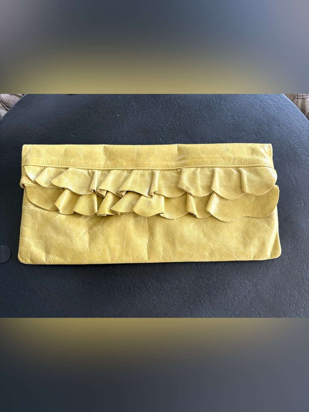 HOBO Yellow Ruffle Leather Clutch